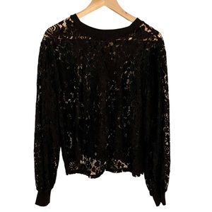 Eyeshadow Black Floral Lace Long Sleeve Top Size Small